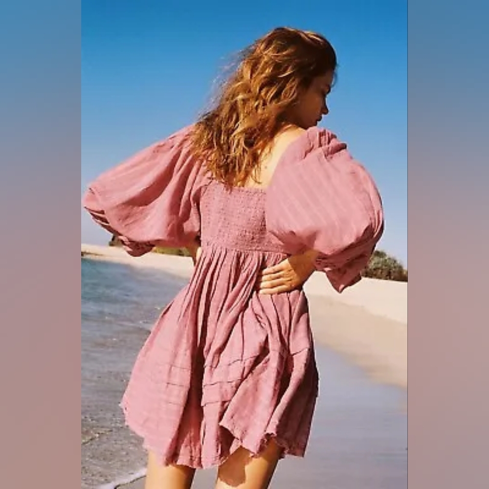 Free People Ari Long-sleeve Crochet  Babydoll Mini Dress SzXS NWOT - Picture 6 of 11